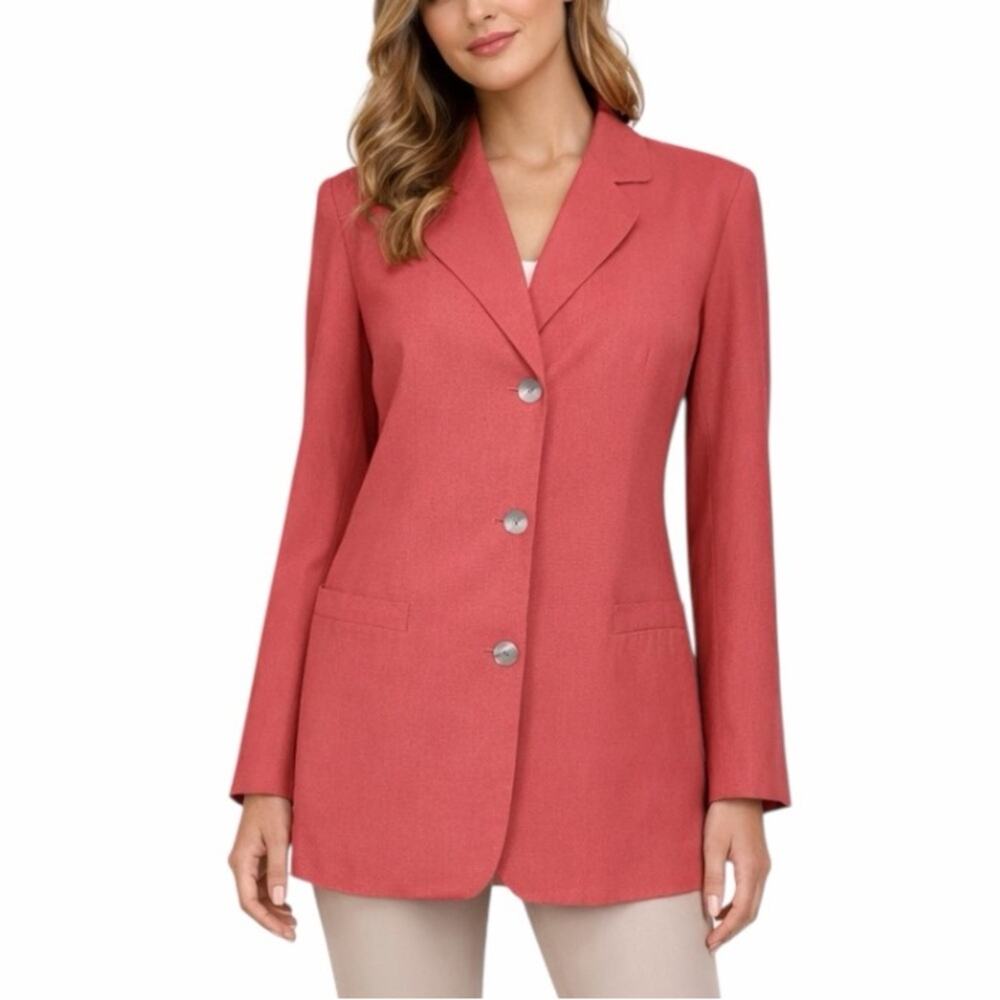 Talbots Vintage Linen Blend Three Button Long Blazer Coral Pink Women’s Size 14 - Picture 5 of 11